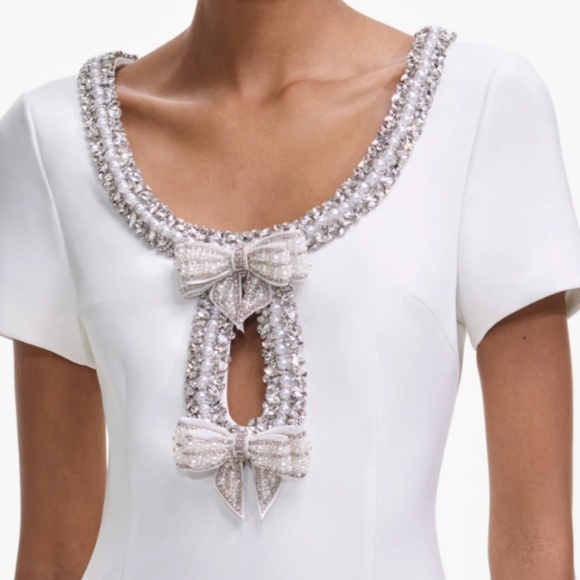 self-portrait White Crepe Bow Mid Dress - Size US12 - MSRP $615 -  NWT - Picture 9 of 9